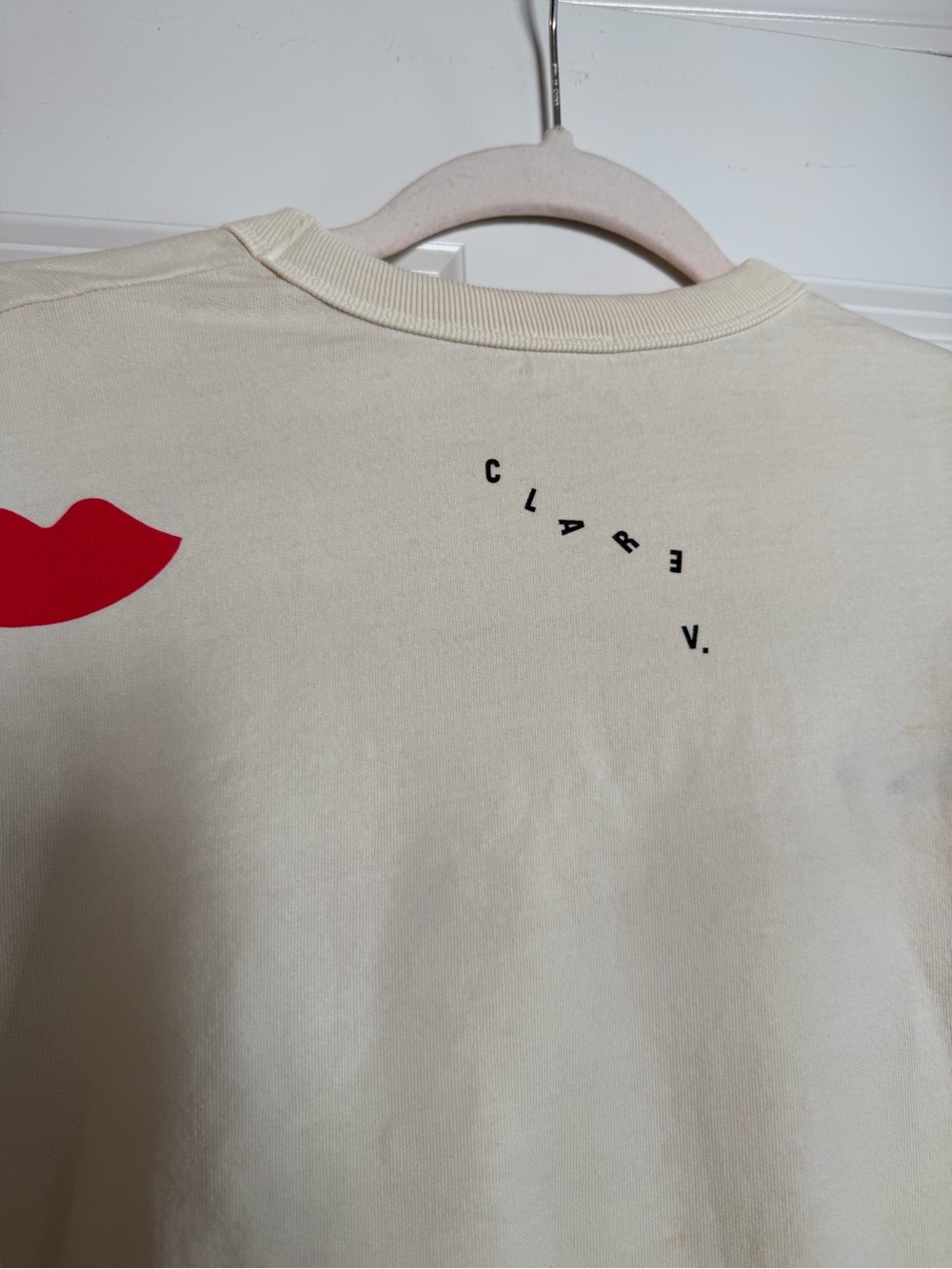 Clare V Cream Puff-Sleeve Sweatshirt with Red Lip Motif - Picture 3 of 8